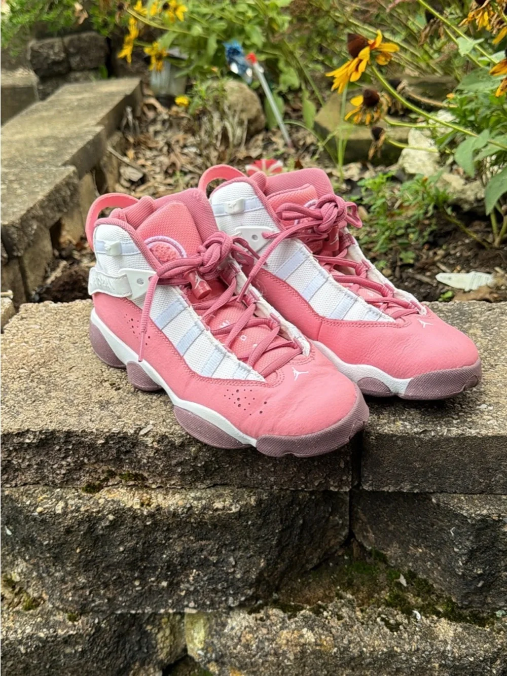 Girls' Pink and White air Jordan 6 rings Basketball Shoes